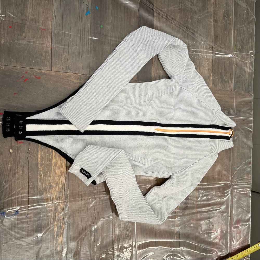 Gray Zip-Up Women's Bodysuit - Picture 2 of 7